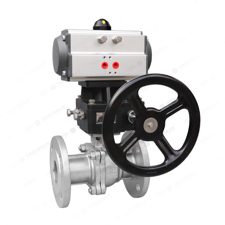 Pneumatic hand-operated flange ball valve