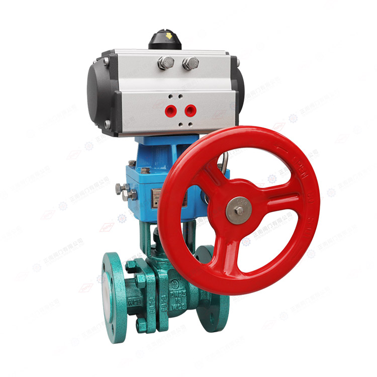 Pneumatic hand-operated fluorine lined ball valve