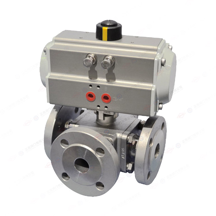 Pneumatic three-way flange ball valve